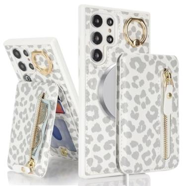 Imagem de DEYHU Capa para Samsung Galaxy S23 Ultra com suporte para cartão, Galaxy S23 Ultra, capa de telefone carteira feminina compatível com magsafe, destacável 2 em 1 para homens, leopardo branco