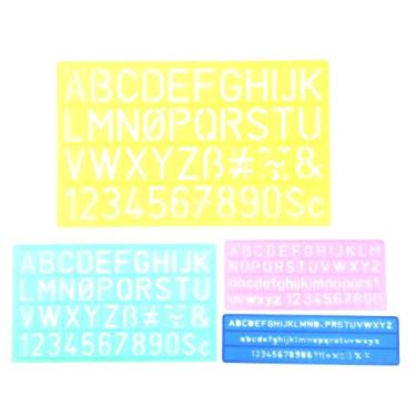 Imagem de Modelos Réguas Coloridas Número de plástico Letra Padrão Kit de estênceis de desenho para crianças Pintura digital Design artístico e ferramentas de aprendizagem Conjunto de 4