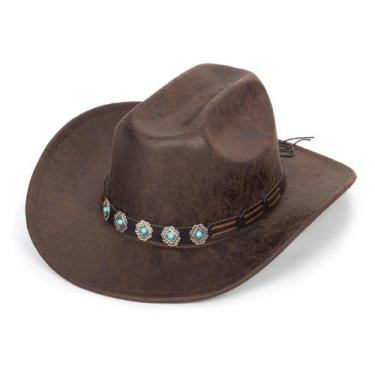 Imagem de Chapéu de cowboy de couro PU turquesa CaySep com aba larga para mulher