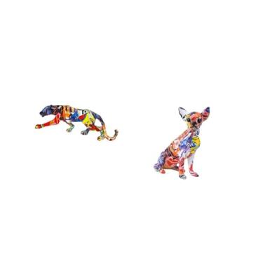 Imagem de Fenteer Estátua de Cachorro, Escultura Artesanal, Estatueta de Animal Caminhando, Ornamento para Decoração de Estante, Prateleira Interna, Multicolorida, Cole
