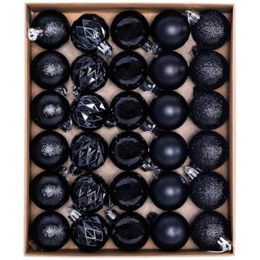 Imagem de HipTree Conjunto de enfeites de árvore de Natal de 30 quilates - Ornamento de bola decorativa preta à prova de estilhaçamento de 3 cm, mini enfeites de mesa de árvore de Natal para decoração de casa e