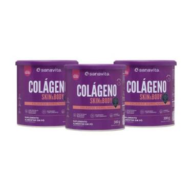 Imagem de Kit 3x Colágeno Skin e Body Morango e Açaí 300g Sanavita
