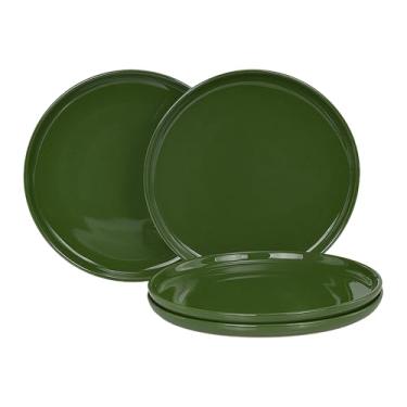 Imagem de GZG Conjunto de 4 pratos de jantar de cerâmica, pratos de grés salpicados de 26 cm com base em tom de argila, pratos grandes de cerâmica para bife, salada, pizza, forno de micro-ondas, lavável na