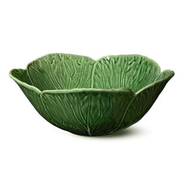 Imagem de Tigela profunda 3D de repolho Le Jardin 32,4 cm x 12,7 cm – Tigela grande de folhas de grés verde esculpida – Utensílios de servir inspirados na herança para saladas, massas, frutas e refeições