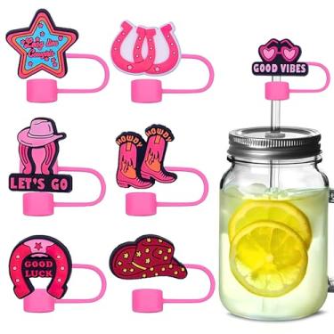 Imagem de 16 peças de tampas de palha Cowgirls para copos, protetores engraçados de silicone PVC de 10 mm, protetores de canudos à prova de poeira, reutilizáveis, sem BPA, ajuste ecológico para presentes de