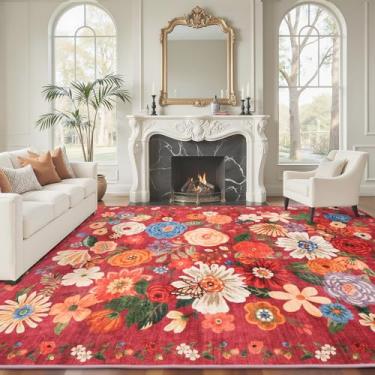 Imagem de Babovid Tapetes de área 22 x 30 cm lavável para sala de estar, tapete grande floral antiderrapante para sala de estar, quarto, casa de fazenda, sala de jantar, sala de jogos infantil (22 x 30, jardim