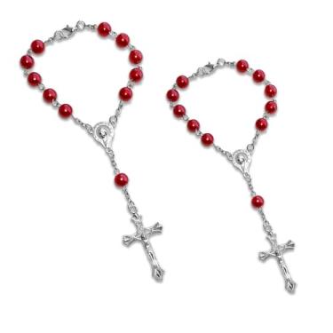 Imagem de Lyxheth 2 peças de rosário de carro para espelhos retrovisores, acessório de pendurar espelho de carro, medalha cruzada, espelho retrovisor, enfeite para pendurar, rosário, pingente de rosário, para