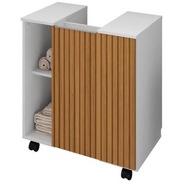 Imagem de Gabinete Banheiro Pia De Coluna Pequin 56 Cm Bechara Branco Ripado