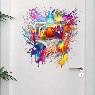 Imagem de Adesivos de parede Cesta de basquete removível em PVC 29,5 x 29,5 cm -