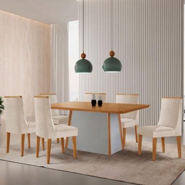 Imagem de Mesa De Jantar Diane-6 Cadeiras Lisboa Moderna Veludo Creme