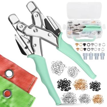 Imagem de KHZSPP Kit de alicates de ilhós, 160 peças, kits de ferramentas perfuradoras portáteis com 80 arruelas de ilhós de 3 mm e 80 5 mm em 4 cores, alicate de perfuração para tecido, couro, lona