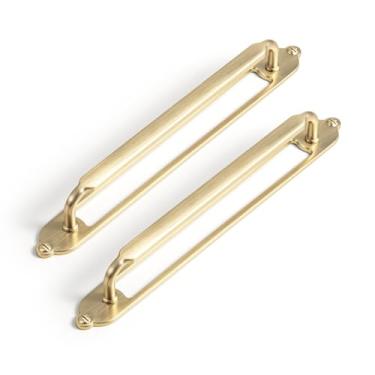 Imagem de Goo-Ki Pacote com 2 puxadores de armário com espaçador de placa traseira, orifício central de 18 cm champanhe bronze liga de zinco ferragens de cozinha para gaveta de bar, 2202-UBR-192-G025