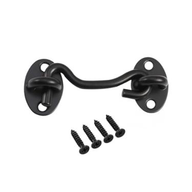 Imagem de Trava de gancho de porta de 10 cm - Trava de gancho resistente preta para porta, quarto, porta da frente, portão, cerca - uso interno e externo, trava de segurança infantil, ferragens de trava de