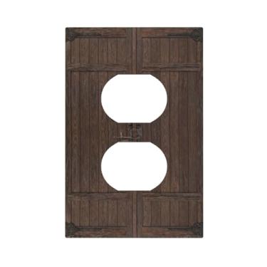 Imagem de SgEdao Capas decorativas para porta de celeiro de madeira antiga em estilo rústico de casa de fazenda, placa de cobertura de interruptor de luz duplex, placas de parede exclusivas para tomadas