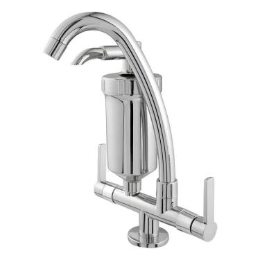 Imagem de Torneira Cozinha Filtro De Bancada Bica Móvel Prata 1/4Volta