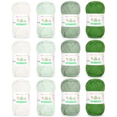 Imagem de Katech 1OO% fio de algodão para crochê e tricô – 12 cores de 137 jardas/49,9 g fio de algodão para bebê peso esportivo CYC #2 - macio e respirável - ideal para panos de prato, roupas de bebê
