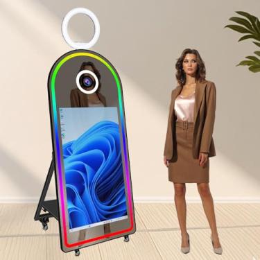 Imagem de Cabine fotográfica digital para venda, cabine fotográfica com espelho mágico de 165 cm, cabine fotográfica com espelho mágico de 109 cm, com estojo de voo para festas de casamento e aluguel de eventos