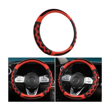 Imagem de Sandfren Capa de volante de carro de fibra de carbono, capa de volante de couro respirável com orifício de favo de mel, protetor de volante automático antiderrapante macio, ajuste universal (vermelho)