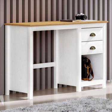 Imagem de Escrivaninha 110cm 2 Gavetas Home Office Lázio Branco/freijó F07 - Mpozenato