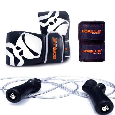 Imagem de Corda De Pular Profissional G + Bandagem Elástica Muay Thai 3 Metros Luva Bate Saco PRO Gorilla-Unissex