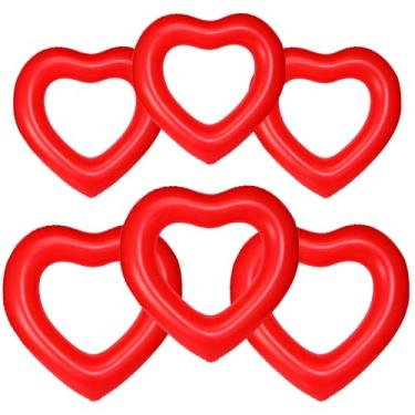 Imagem de Lenwen Pacote com 6 boias infláveis em formato de coração para piscina, 108 cm, tubo de natação em formato de coração para dia dos namorados, casamento, despedida de solteira, piscina, brinquedos