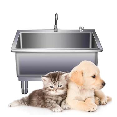 Imagem de Estação de lavagem de cães pequenos de aço inoxidável para casa, pia de chuveiro para animais de estimação, estação de lavagem de cães pequenos (100 cm/39,3 pol.)
