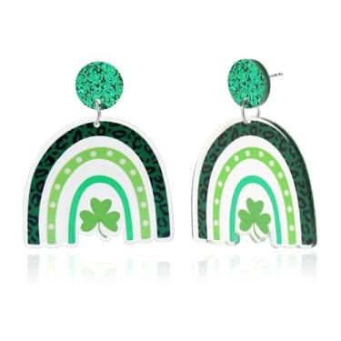 Imagem de Brincos femininos de acrílico para dia de São Patrício, trevo verde, chapéu verde, arco-íris, acessórios para o dia de São Patrício, joias irlandesas da boa sorte, one size, Acrílico, Sem pedra
