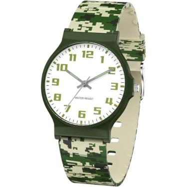 Imagem de SOCICO Relógio analógico infantil para meninos e meninas, camuflagem, à prova d'água, pulseira de borracha, fácil de ler para crianças e adolescentes de 5 a 15 anos, perfeito para presentes, Mosaico