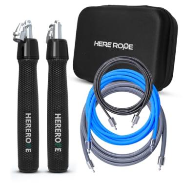 Imagem de Corda de pular Hererope 3 em 1 para homens e mulheres, 1/2.7 kg, 1/1.8 kg, 1/2 kg, conjunto de corda de pular ponderada intercambiável com rolamento de esferas de precisão, aderência de couro