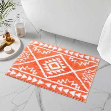 Imagem de Uphome Tapete de banheiro laranja tribal ocidental boho antiderrapante lavável na máquina tapete de banheiro luxuoso macio absorvente geométrico tapete para banheiro pia banheira, 45 x 66 cm
