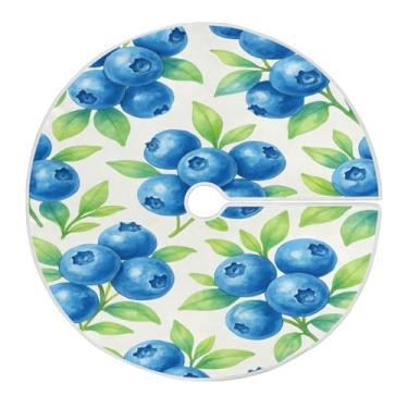 Imagem de Blueangle Saia de árvore de Natal com estampa de mirtilo aquarela de 120 cm - poliéster macio e resistente a rugas, decoração de férias para festas de Natal, árvore festiva e decoração de casa (293)