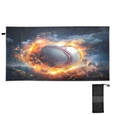 Imagem de Blueangle Toalha de praia de fogo de água de beisebol - Toalhas de viagem compactas e leves - Toalha de secagem rápida super absorvente para natação, acampamento e férias (447)