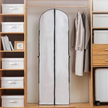 Imagem de Bolsas longas, capas de bolsas de armazenamento de roupas, com zíper para casamento, roupas leves e laváveis, para viagens, casamentos, ternos e vestidos (branco)