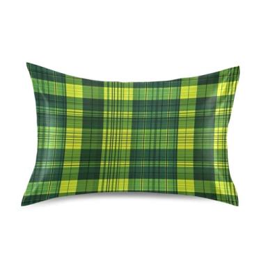 Imagem de ATTX Fronha com estampa xadrez verde com fecho de envelope para cabelo e pele, macia, respirável, lisa, ambos os lados, capa de almofada de seda refrescante (Queen 50 cm × 76 cm, 1 peça) #159