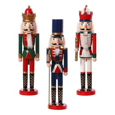 Imagem de UGPLM 3x Enfeite de quebra-nozes de madeira para natal, base estável feita à mão, decoração de feriado, boneco quebra-nozes para lareira, feriado