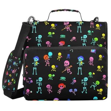 Imagem de SEHANY Fichário com zíper de caveira com alça de ombro, capacidade para 500 folhas, vários bolsos 3,8 cm para fichário com zíper e 3 anéis