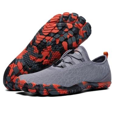 Imagem de ALEADER Men'S Barefoot Five Fingers De Secagem Rápida, Calçado Natação Slip-On Para Praia, Surfe E Caiaque - Cinza Escuro/Laranja, Tamanho 10 Eua
