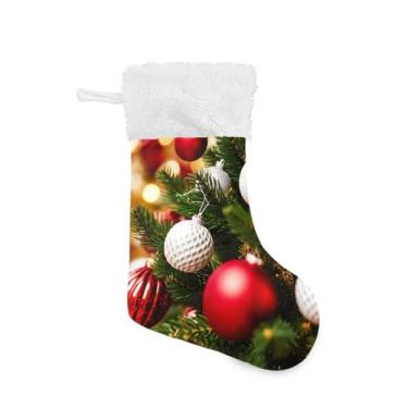 Imagem de GakkiGii Pacote com 2 meias de Natal com bolas de Natal, decoração grande para pendurar na parede da árvore da lareira, 45 x 31 cm