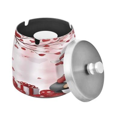 Imagem de Blueangle Cinzeiro de gnomo de dia dos namorados com tampa para cigarros, à prova de vento/à prova de chuva, aço inoxidável, sem fumaça, inodoro, cinzeiro para uso interno ou externo (81)