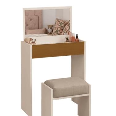 Imagem de Penteadeira Camarim Branca com Espelho e Gavetas para Maquiagem e Organização no Quarto(Off White/Nature)