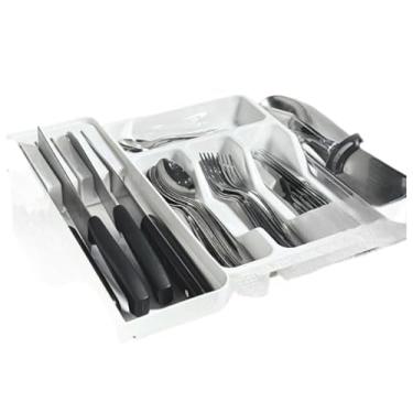 Imagem de Organizador De Talheres Para Gaveta, Organizador De Talheres DuráVel Com DivisóRias(3,PORTA TALHER+PORTA FACA BRANCO)