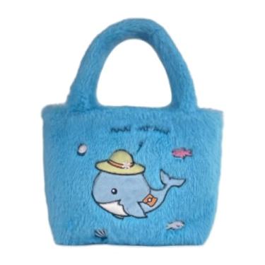 Imagem de Bolsa infantil de pelúcia – Bolsa de mão de animal oceânico para meninas, bolsa de ombro macia e peluda para escola, viagens e presentes, Pi