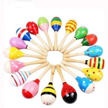 Imagem de Chocalhos De Madeira Coloridos Maracas Brinquedos Educativos Para Bebê