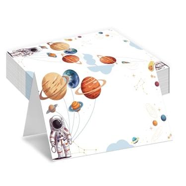 Imagem de Cartões temáticos de planetas, cartões de assento temáticos do espaço sideral para configuração de mesa, pacote com 25 cartões de recepção semi-dobrados, decorações para eventos de aniversário de chá