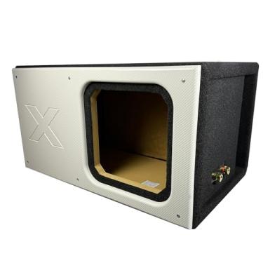 Imagem de Atrend Caixa de subwoofer Kicker Solo X de 30,5 cm – Feito nos EUA Premium 2,5 cm MDF – Placa de rosto personalizada com padrão de fibra de carbono – Suportes para estabilidade – Resistente – Branco