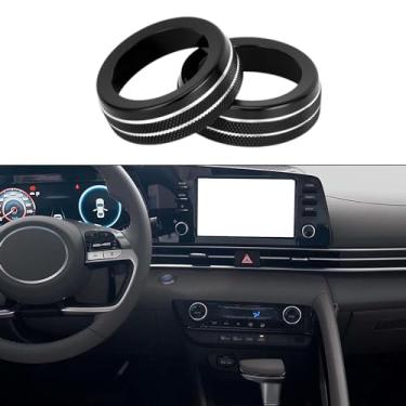 Imagem de A ABSOPRO Ar Condicionado AC Controle Climático Interruptor Interruptor Tampa Anel Interior Decalque Acabamento para Hyundai Elantra 2021-2024 Liga de Alumínio Preto 2 Peças