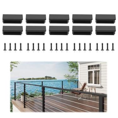 Imagem de Pacote com 10 tampas de extremidade de nylon, pacote com 20 parafusos autoperfurantes para corrimão preto de alumínio de 5 x 2,5 cm, acessórios para corrimão retangular e trilho superior plano