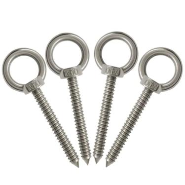 Imagem de suiwotin 4 peças de ganchos de olhal de aço inoxidável auto-roscantes M10-4,8 polegadas com capacidade de carga de 317,5 kg para pendurar, rede e cadeira de balanço