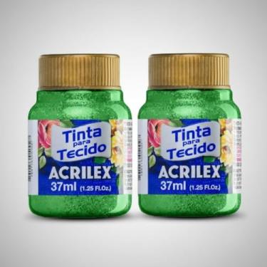 Imagem de Kit com 2 Tintas para Tecido Glitter Acrilex Verde 206 37ml | Brilho Intenso, Alta Fixação, Secagem Rápida e Resistência Superior às Lavagens
