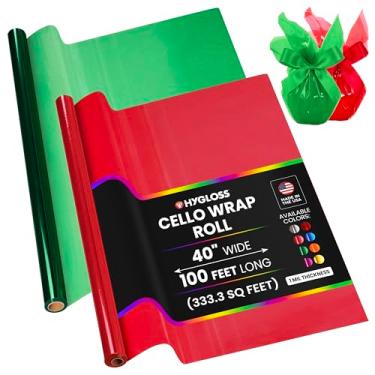 Imagem de Hygloss Products Envoltório de celofane para artesanato, presentes e cestas - 1 rolo de cada vermelho e verde - 100 cm x 30 m